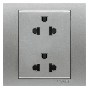 KB426UES2_AS_G19 Ổ cắm đôi 3 chấu màu xám bạc Schneider dòng Vivace