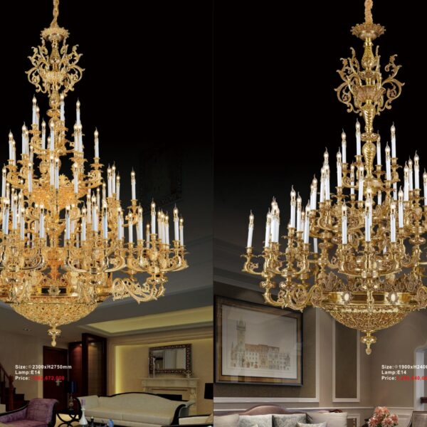 Đèn chùm bằng đồng, đá 3